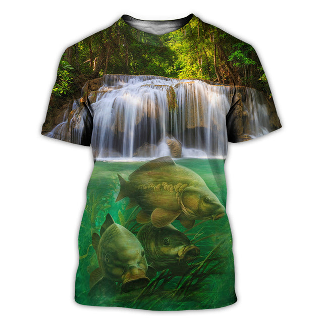 Men's Casual Polyester Fishing Scene T-Shirt