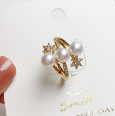 Natural Freshwater Pearl Copper Gold Plated Ring