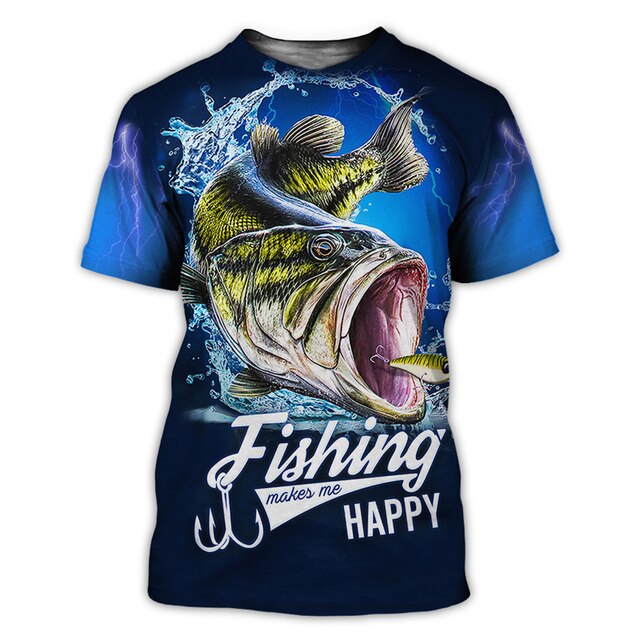 Men's Casual Polyester Fishing Scene T-Shirt