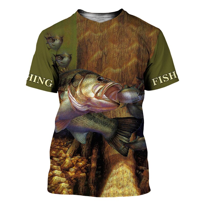 Men's Casual Polyester Fishing Scene T-Shirt