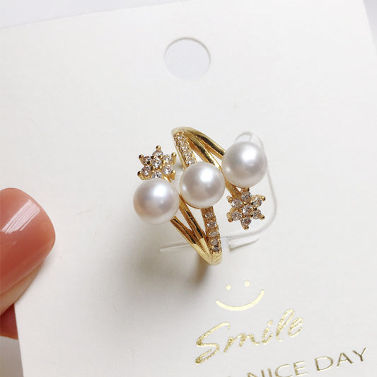 Natural Freshwater Pearl Copper Gold Plated Ring