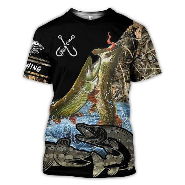 Men's Casual Polyester Fishing Scene T-Shirt