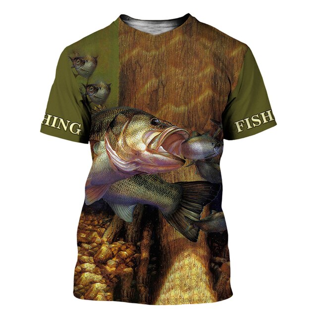 Men's Casual Polyester Fishing Scene T-Shirt