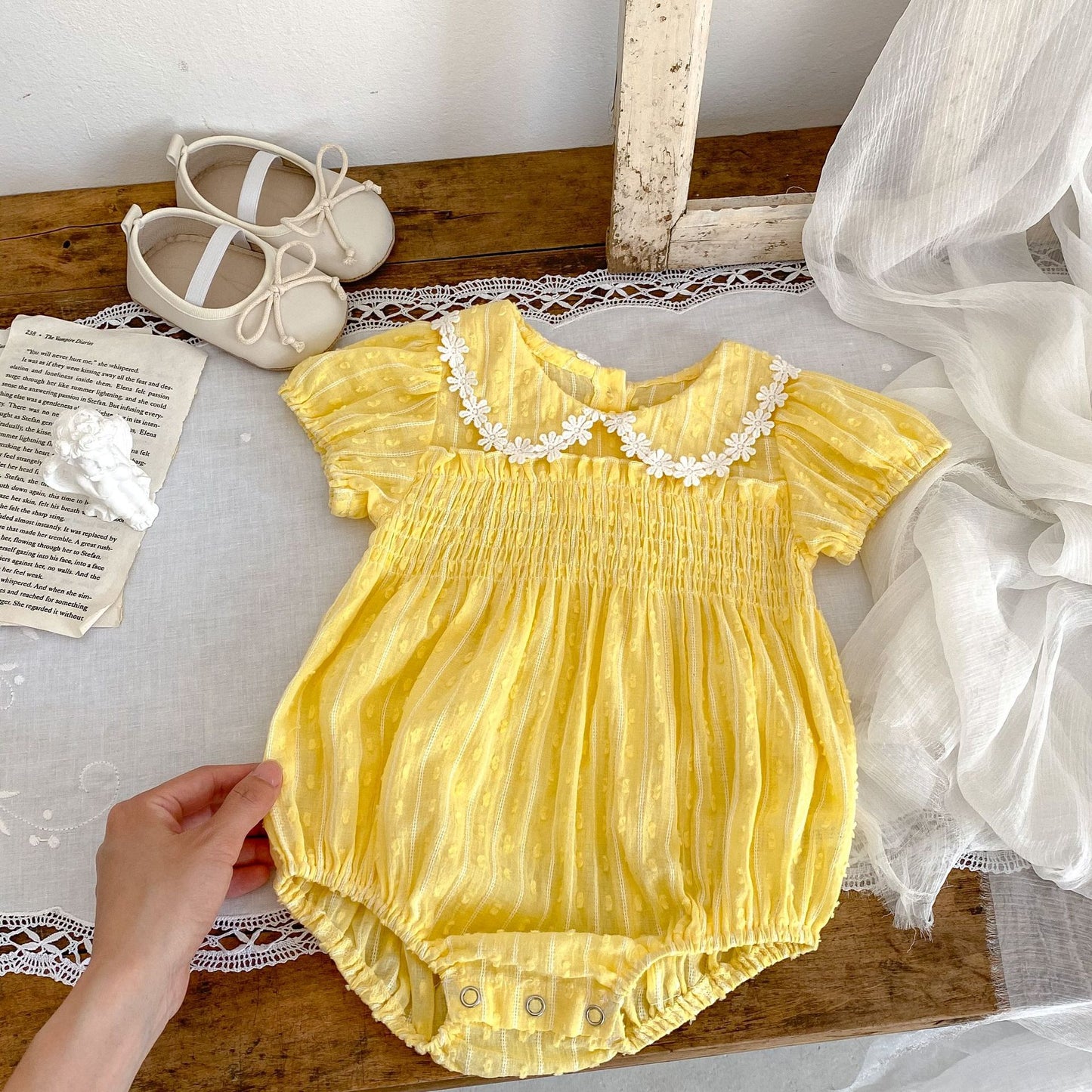 Summer Floral Doll Collar Romper for Baby Girls