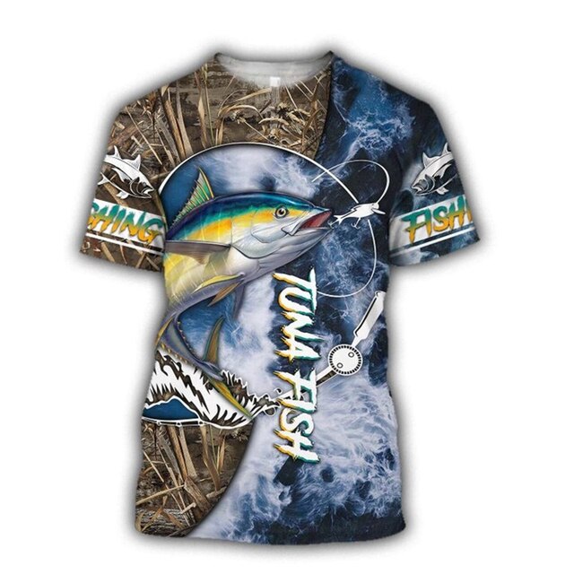 Men's Casual Polyester Fishing Scene T-Shirt