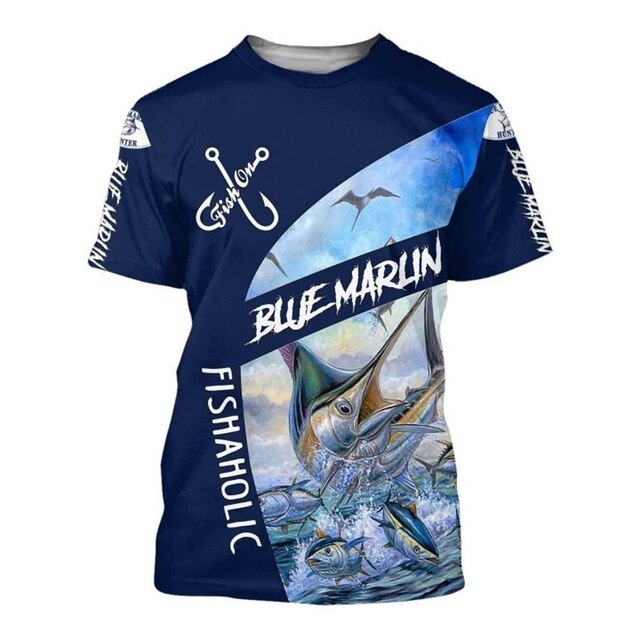 Men's Casual Polyester Fishing Scene T-Shirt