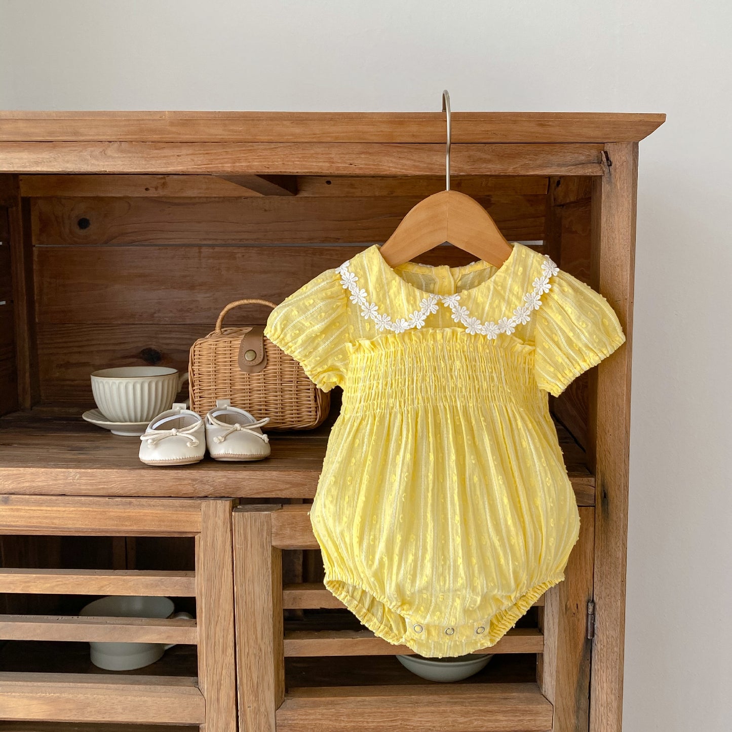 Summer Floral Doll Collar Romper for Baby Girls