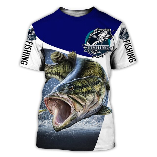 Men's Casual Polyester Fishing Scene T-Shirt
