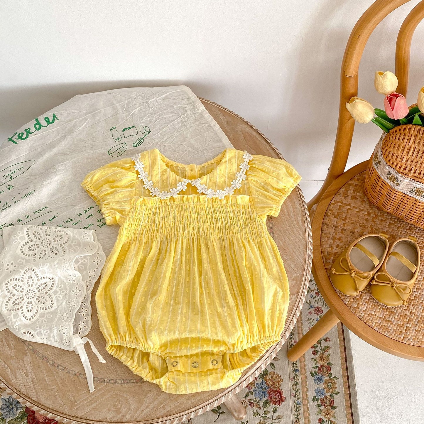 Summer Floral Doll Collar Romper for Baby Girls