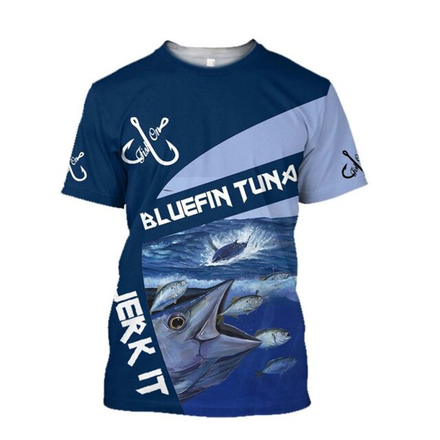 Men's Casual Polyester Fishing Scene T-Shirt