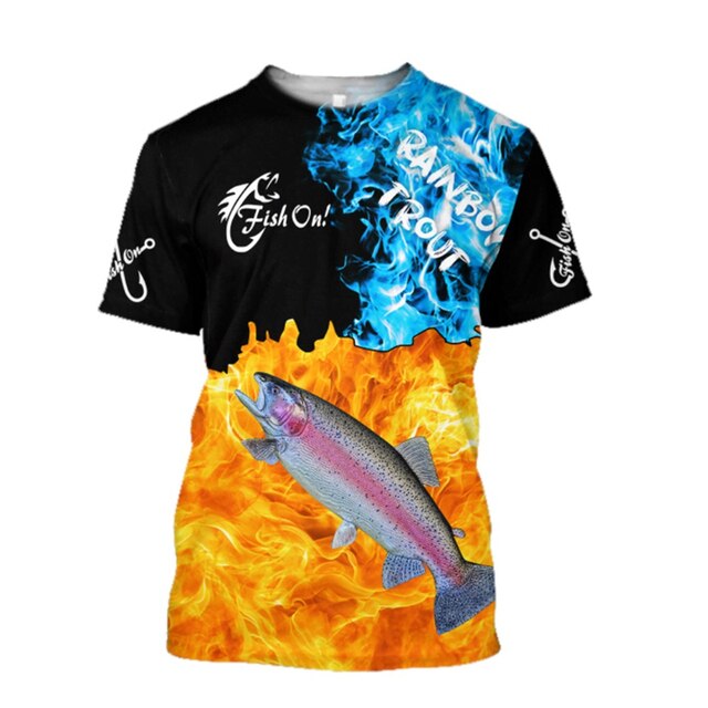 Men's Casual Polyester Fishing Scene T-Shirt