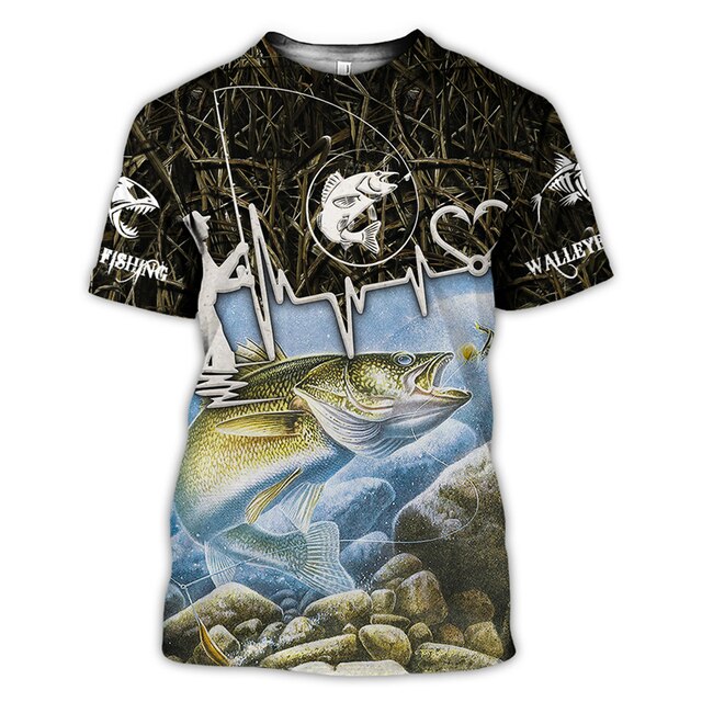 Men's Casual Polyester Fishing Scene T-Shirt
